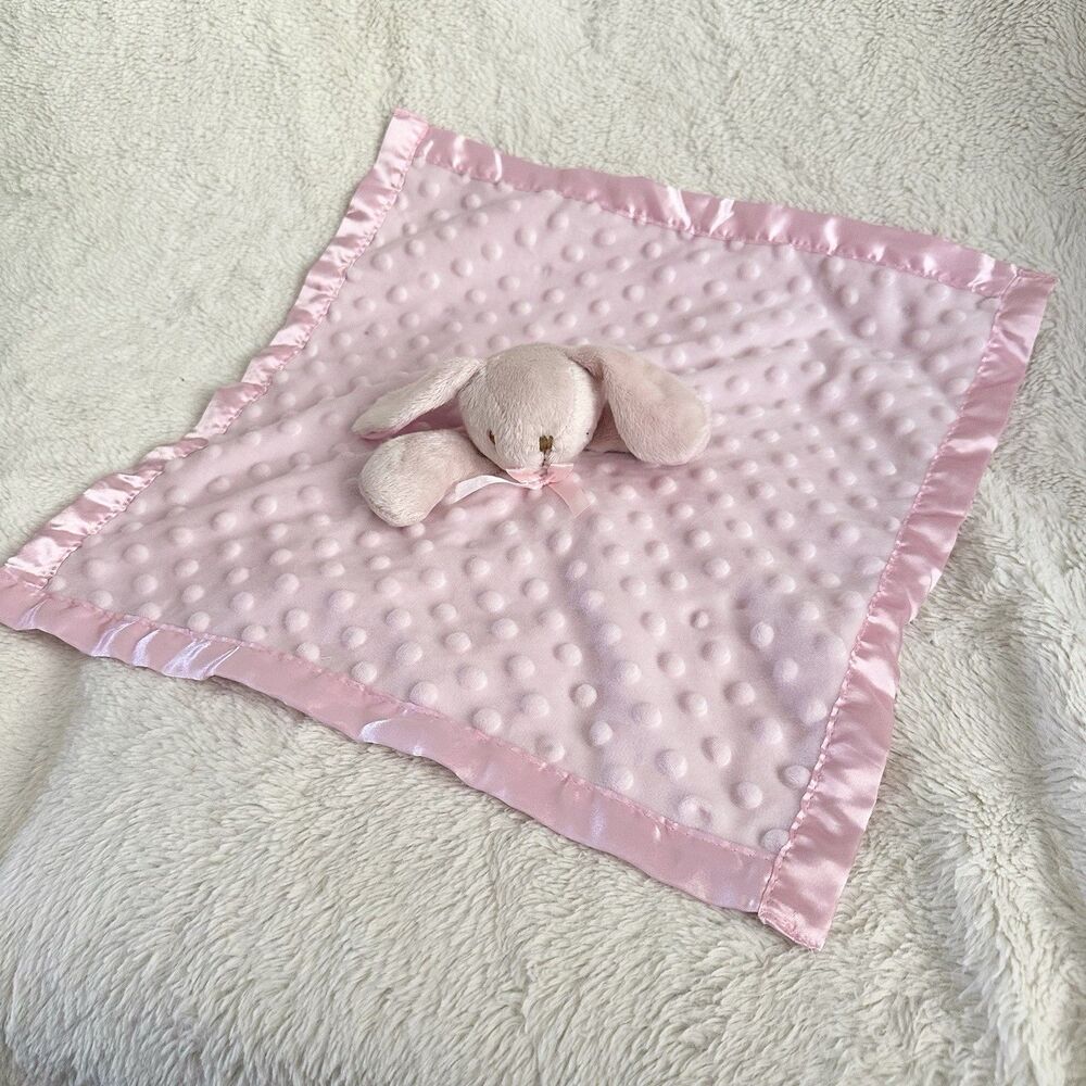 Pro Goleem Bunny Rabbit Security Blanket Lovey Pink Minky Dot Satin Trim Baby